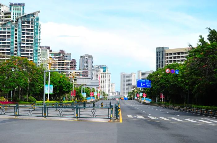 An empty street in Sanya, often called 'China’s Hawaii,' as the city implemented Covid lockdown measures on August 6.