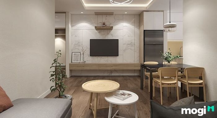 Gạch vân mây sẽ mang lại hiệu ứng ánh sáng đẹp mắt khi được sử dụng để ốp tường phòng khách, tạo nên không gian dịu dàng và thu hút.