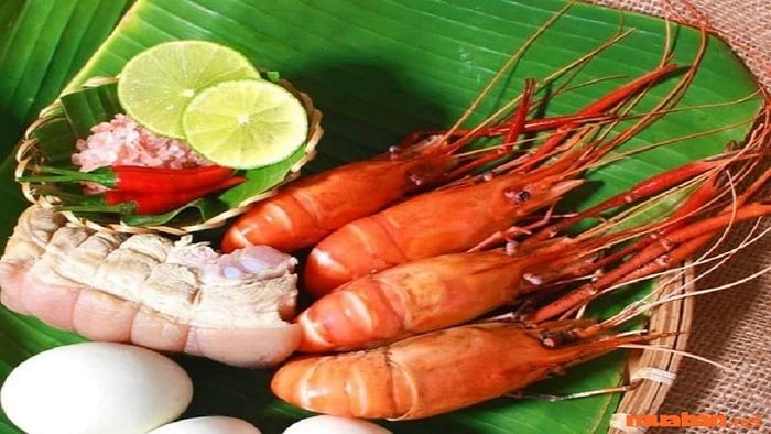 Lễ vật chính bao gồm thịt, tôm và trứng