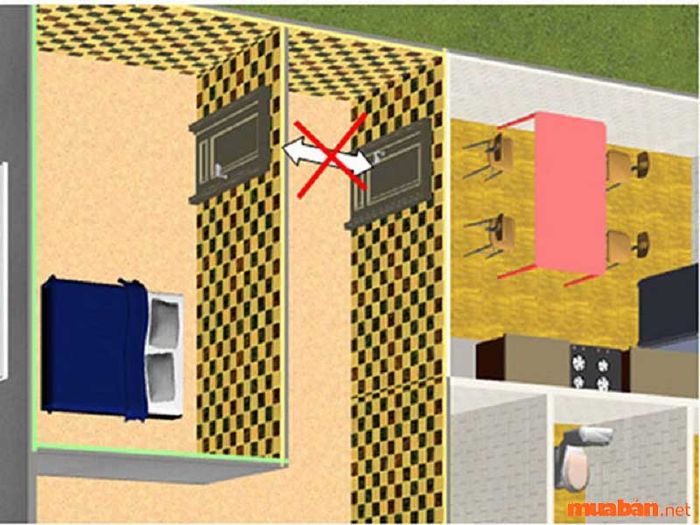 Không nên đặt bếp ngay trước cửa nhà vệ sinh hoặc phòng ngủ, vì điều này có thể ảnh hưởng đến phong thủy của căn bếp.