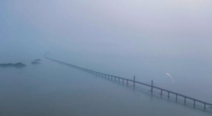 Aerial view of the world's longest sea-crossing bridge, the Hong Kong-Zhuhai-Macao Bridge, taken in Zhuhai city, Guangdong province, China, on March 19, 2019.