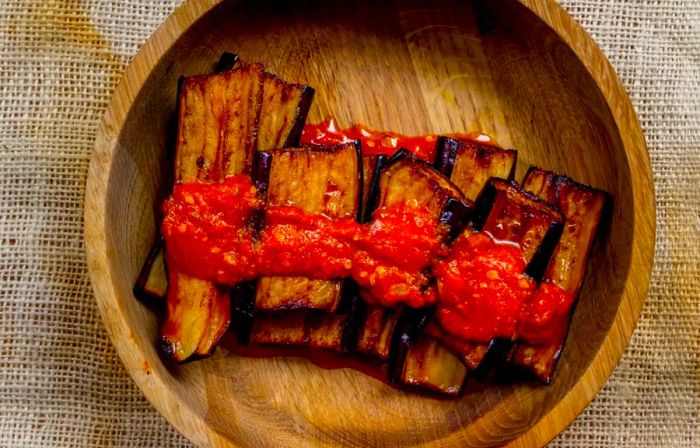 Siska Silitonga’s eggplant in basil sambal is both spicy and filling.