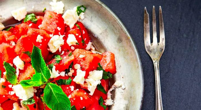 The creamy texture of gebna (white cheese) paired with the sweetness of watermelon is one of the ultimate summer food pairings.