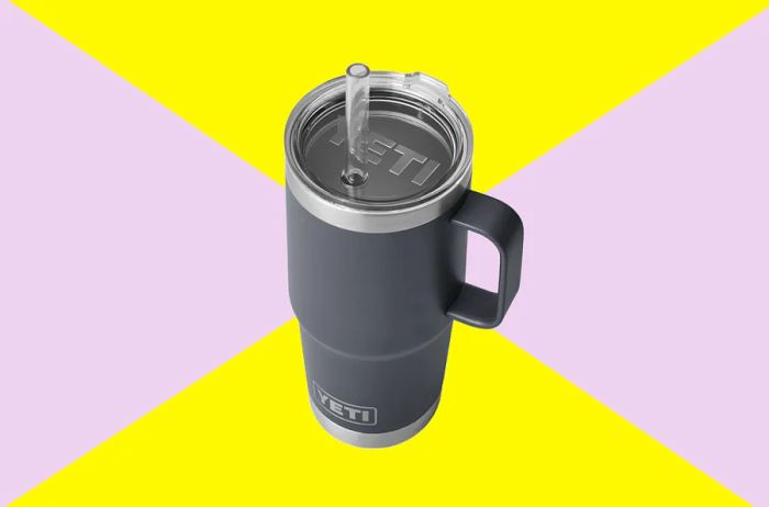 Black Yeti mug with a handle and straw lid