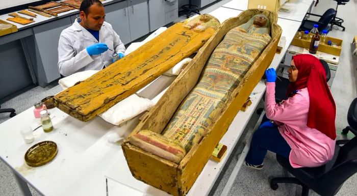 The Tutankhamun collection is currently undergoing restoration at the museum's conservation lab.