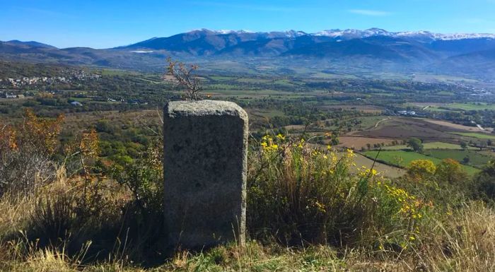 This photograph was taken in Spain, yet France lies just beyond the border marker.