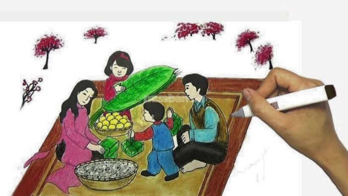 Ý nghĩa của việc vẽ tranh gói bánh chưng trong những ngày Tết