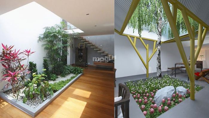 Giếng trời thông gió ở sân vườn giúp không khí lưu thông mát mẻ và trong lành