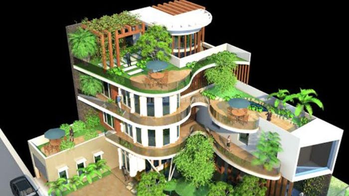 Quán cà phê sân vườn hiện đại, kết hợp hài hòa với thiên nhiên xung quanh – Nguồn ảnh: Sưu tầm