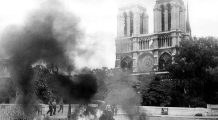 Notre Dame in August 1944, shortly before the Liberation of Paris.