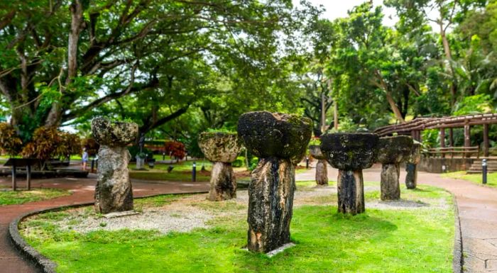 Latte stones were used as the foundations for traditional Chamorro homes in Guam.