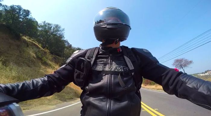 Ludo Lefebvre on his motorcycle. When he finds a moment of free time, he enjoys heading out to the desert.