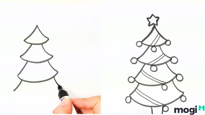 Cách vẽ cây thông Noel từ hình tam giác