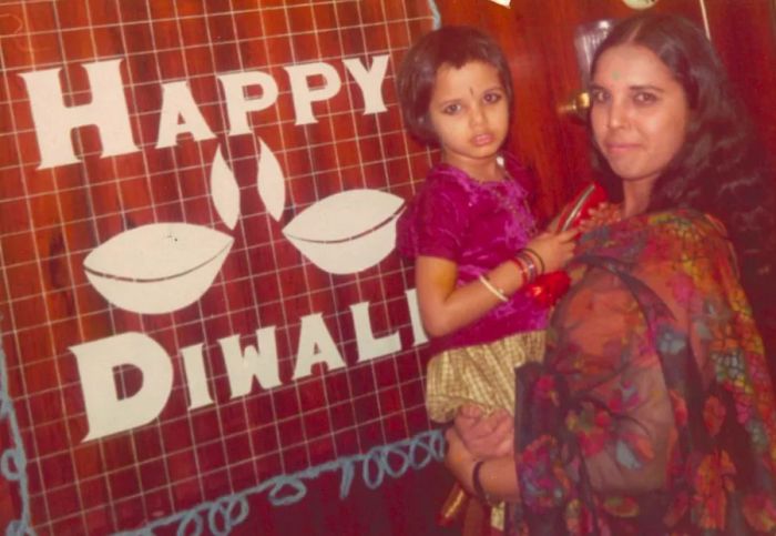 A childhood photo of Lakshmi with her mother, who joins her in the 'Taste the Nation' episode centered on Indian cuisine in New York.