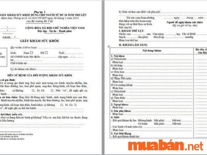 Mẫu giấy khám sức khỏe cho người từ 14 tuổi trở lên