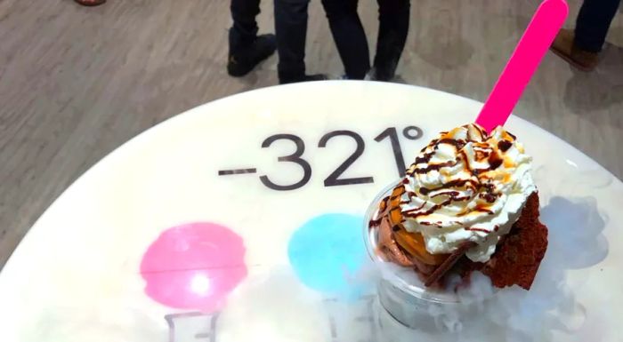 The peanut butter crunch at -321° Ice Cream Parlor is absolutely delicious.