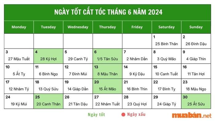 Ngày đẹp cắt tóc tháng 6 năm 2024