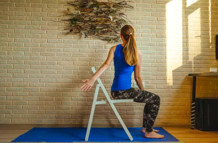 Chair yoga, including movements like seated twists, is a form of traditional yoga done while seated in or using a chair. It's an excellent practice for people of all ages, especially those who spend long hours sitting at a desk during the workday.