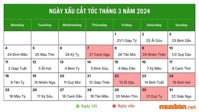 Những ngày không tốt để cắt tóc tháng 3
