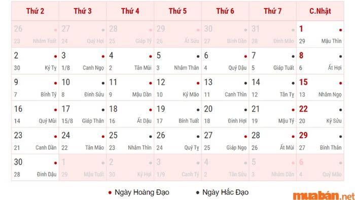 Ngày tốt và xấu trong tháng 9 năm 2024