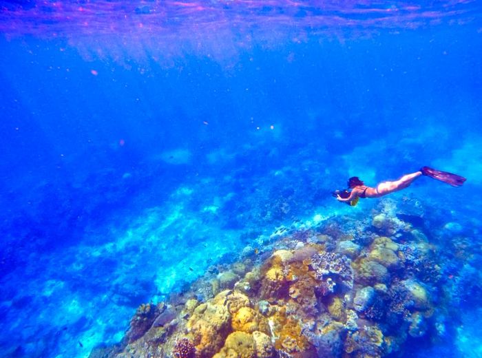 Sook Yee Lai, a former resident of Christmas Island, enjoys a dive in Flying Fish Cove.