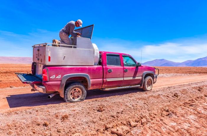 Car troubles seem to strike in the most inconvenient places, like a salt flat in Argentina.