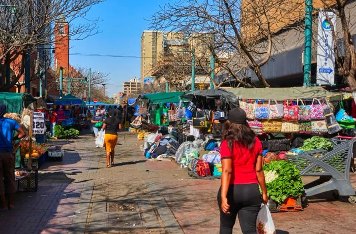 On September 14, 2021, shoppers are seen in a market in Pretoria, South Africa’s central business district.