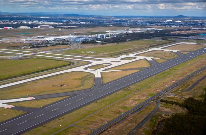 Aerial view of Brisbane Airport.