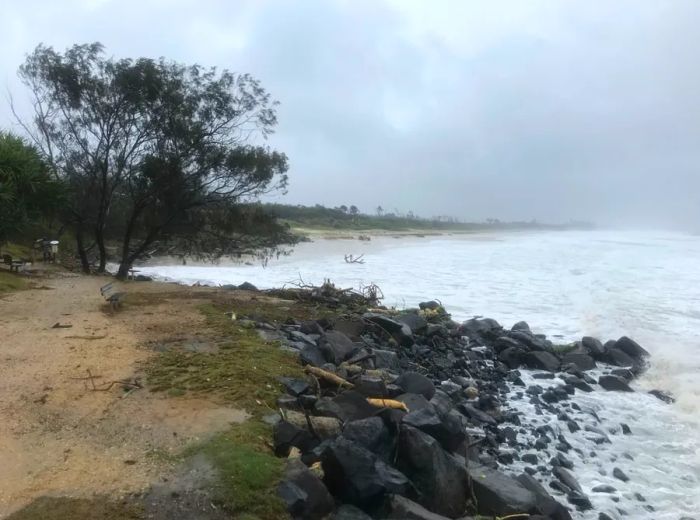 The coastline of a beach in Byron Bay has experienced substantial erosion.