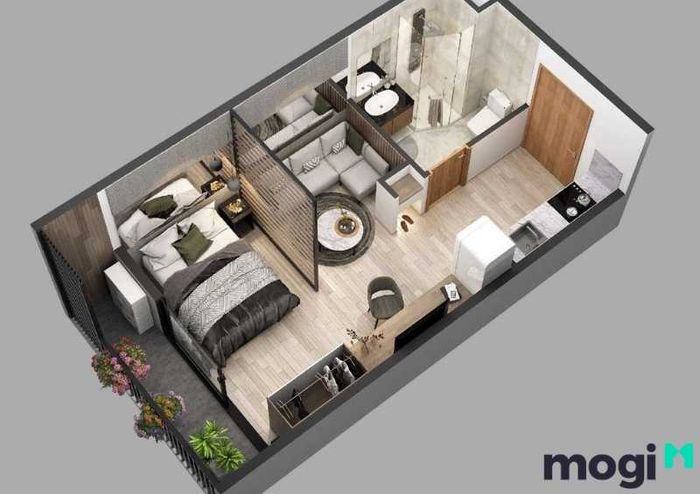 Một thiết kế căn hộ studio đẹp không thể thiếu ánh sáng tự nhiên, mang lại sự thông thoáng và dễ chịu cho không gian sống.