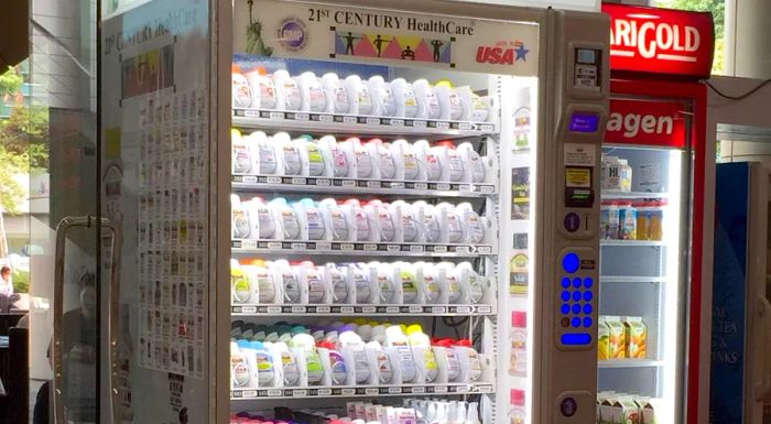 This vending machine is here to help you with those last-minute vitamin fixes.