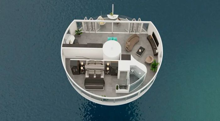 The SeaPod offers 833 square feet (73 square meters) of living space, distributed across three and a half levels.