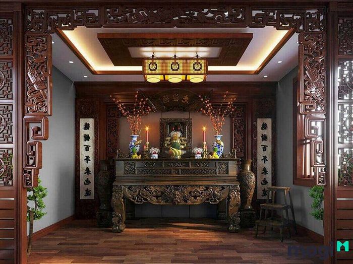 Bàn thờ tam cấp là sự kết hợp giữa truyền thống và phong thủy trong không gian thờ cúng