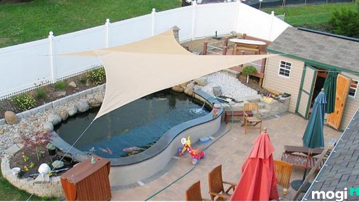 Mái che giúp giảm nhiệt cho hồ cá vào mùa hè