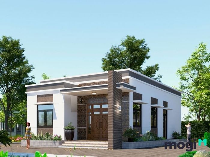 Mặt tiền nhà mái tôn thiết kế tối giản.