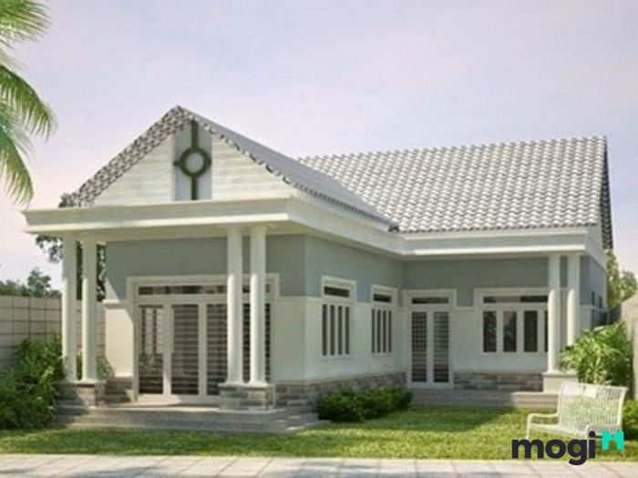 Mặt tiền nhà cấp 4 mái tôn theo kiểu chữ L