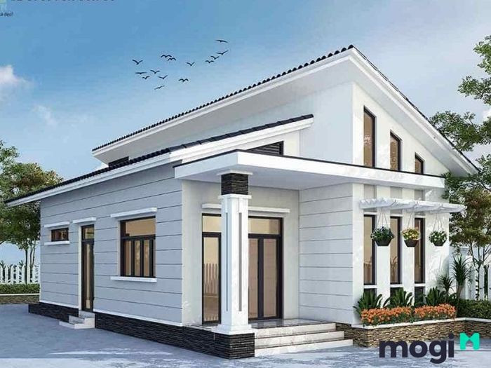 Nhà cấp 4 với thiết kế mái lệch độc đáo.