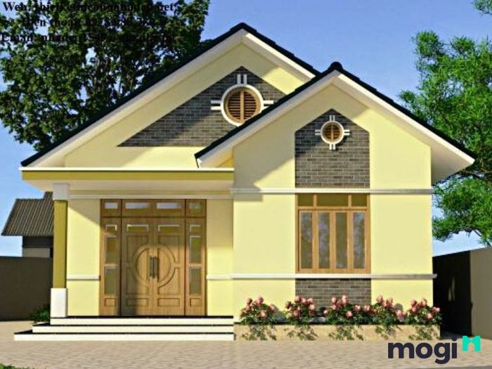 Nhà cấp 4 với mái tôn 2 mái hiện đại.