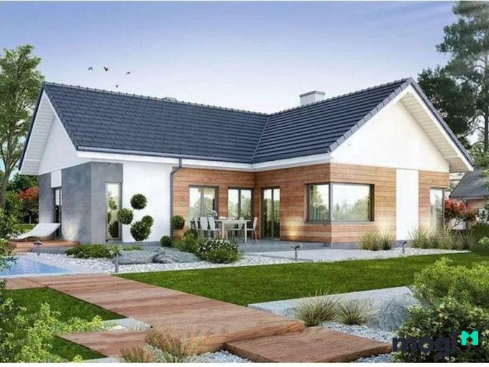 Mặt tiền nhà cấp 4 mái tôn kiểu chữ L