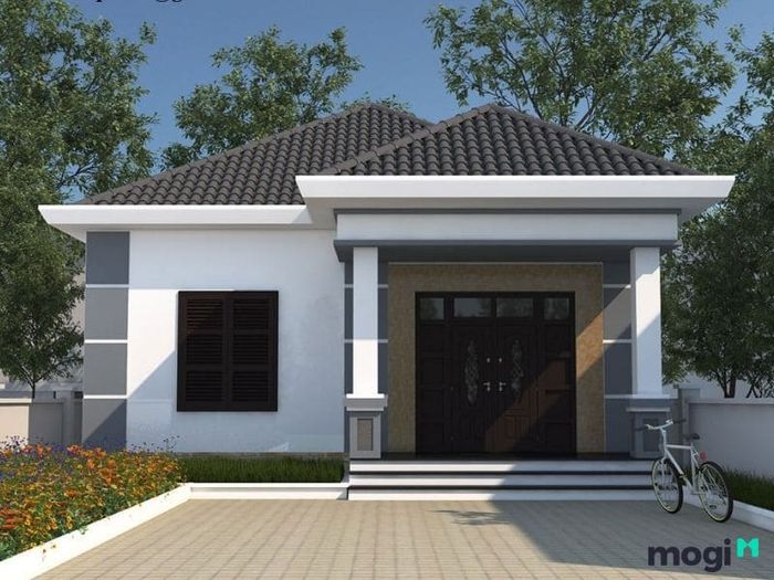 Nhà cấp 4 với mái tôn thiết kế đơn giản.