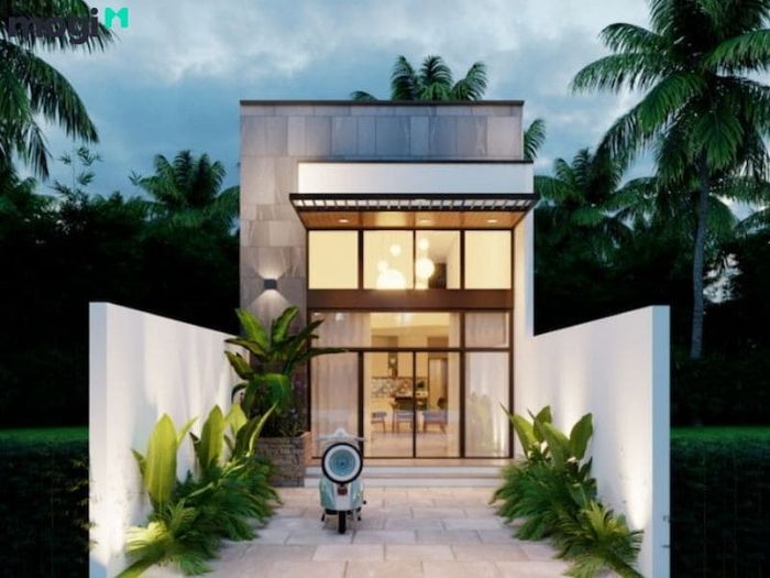 Mặt tiền nhà có thiết kế gác lửng.