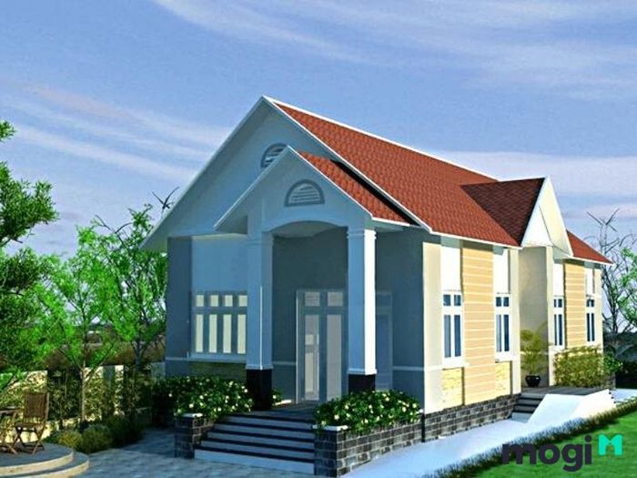 Nhà cấp 4 với mái tôn 2 mái đẹp mắt.