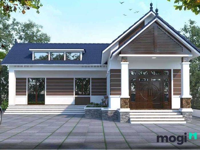 Mặt tiền nhà mái tôn thiết kế đơn giản nhưng tinh tế.