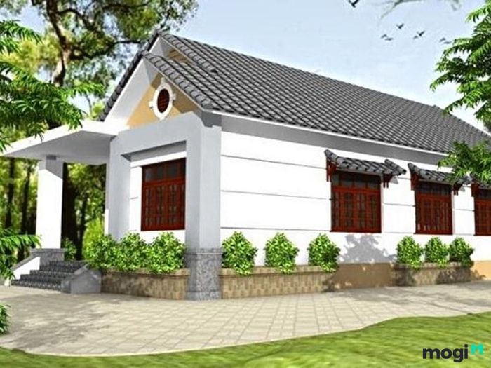 Mặt tiền nhà cấp 4 sử dụng mái tôn.