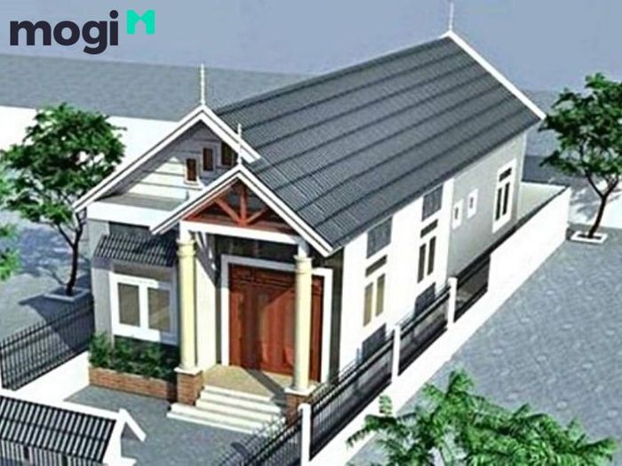 Nhà cấp 4 mái tôn với gam màu tối thanh lịch.