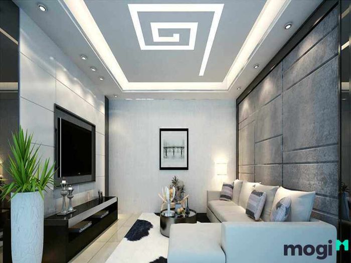 Trần thạch cao đẹp với thiết kế dạng xoắn ốc, làm nổi bật không gian một cách tinh tế.