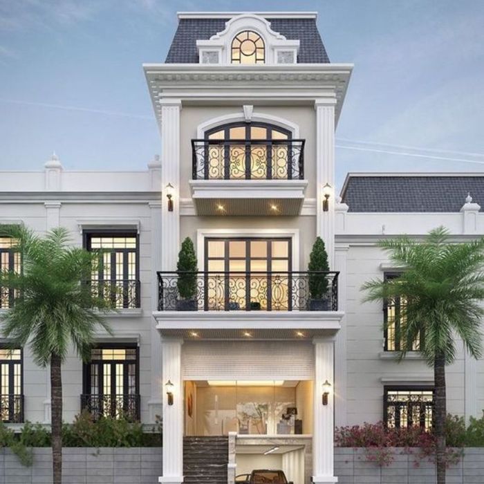 Nhà ống tân cổ điển 3 tầng với mái Mansard thanh thoát.