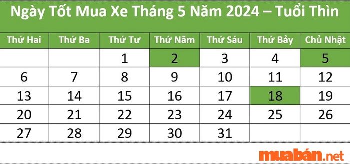 Ngày thuận lợi để mua xe tháng 5 cho người tuổi Thìn