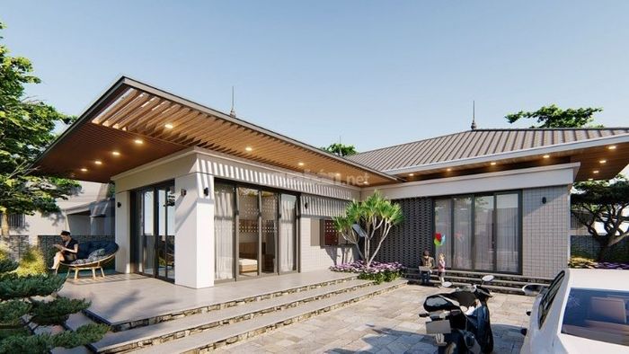 Mẫu nhà sân vườn cấp 4 hình chữ L