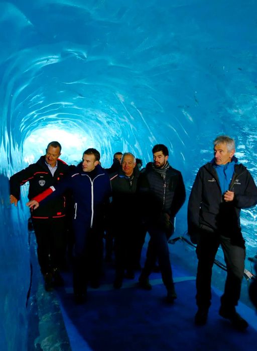 French President Emmanuel Macron visited the Mer de Glace glacier near Chamonix in the French Alps.